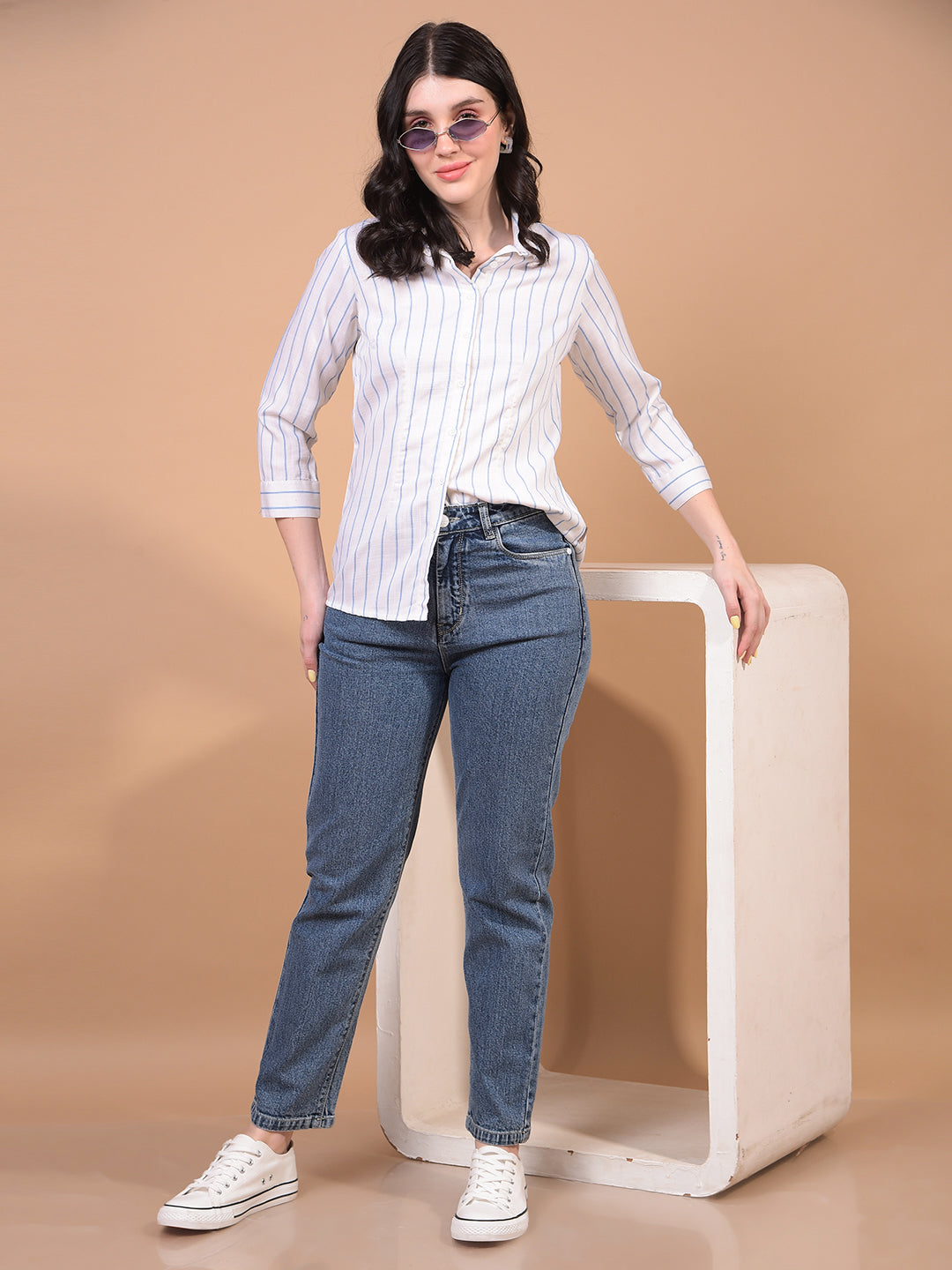 Women's Blue Straight Jeans-Women Jeans-Crimsoune Club