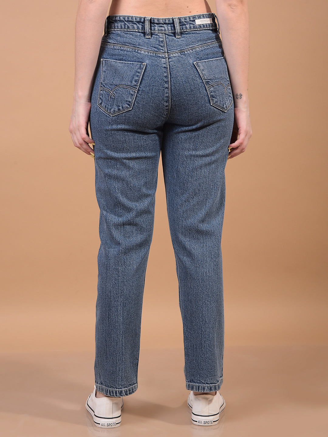 Women's Blue Straight Jeans-Women Jeans-Crimsoune Club