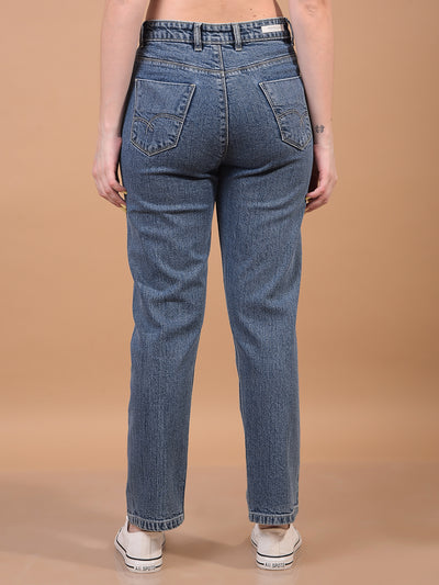Women's Blue Straight Jeans-Women Jeans-Crimsoune Club