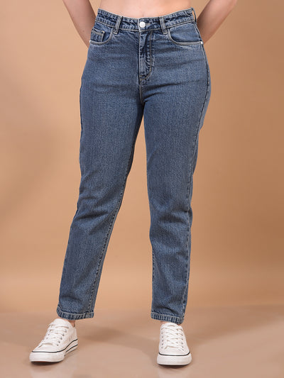 Women's Blue Straight Jeans-Women Jeans-Crimsoune Club