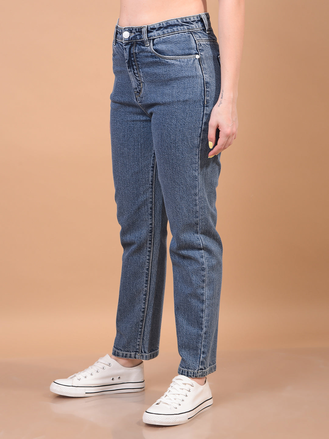 Women's Blue Straight Jeans-Women Jeans-Crimsoune Club