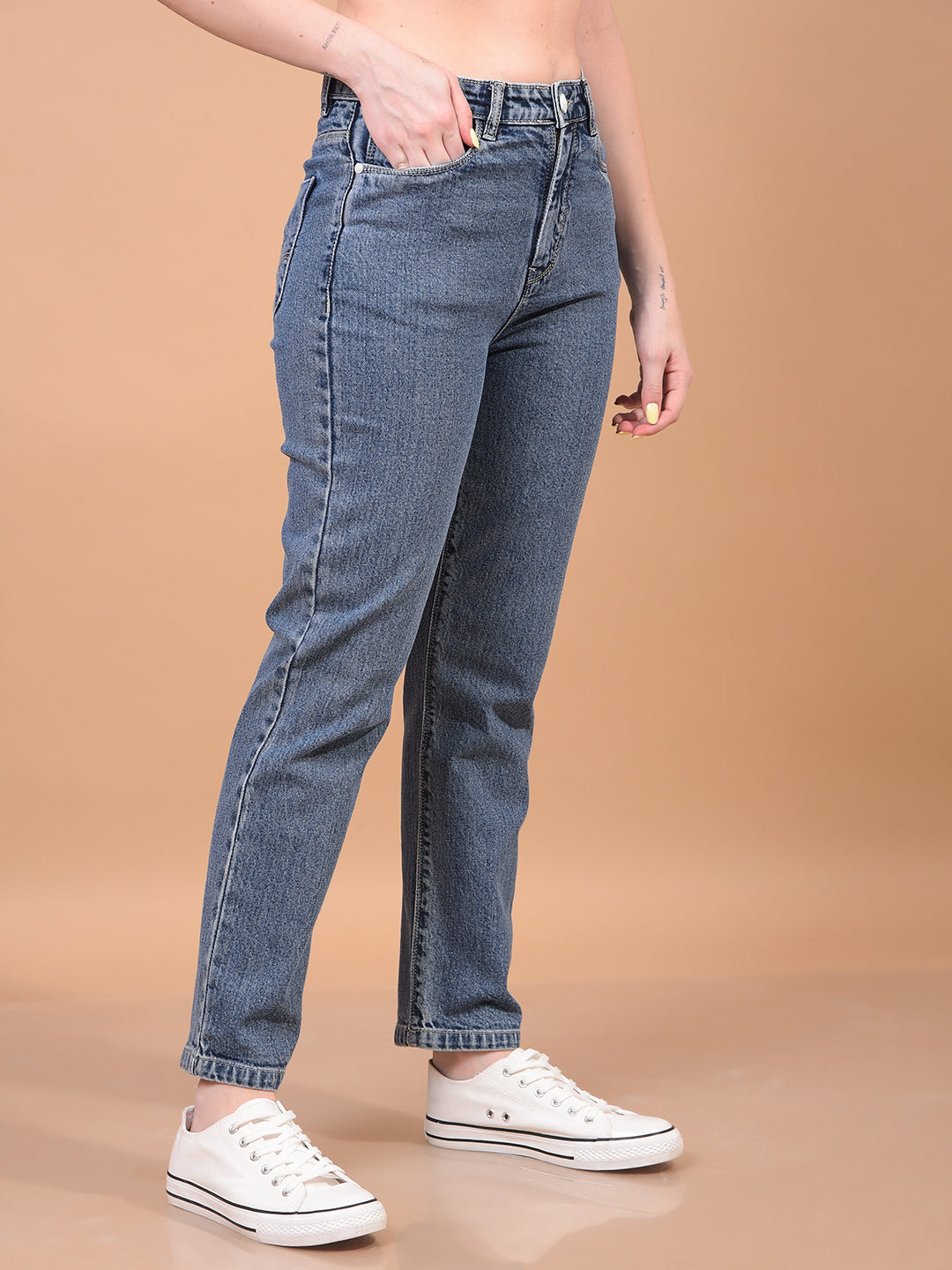 Women's Blue Straight Jeans-Women Jeans-Crimsoune Club