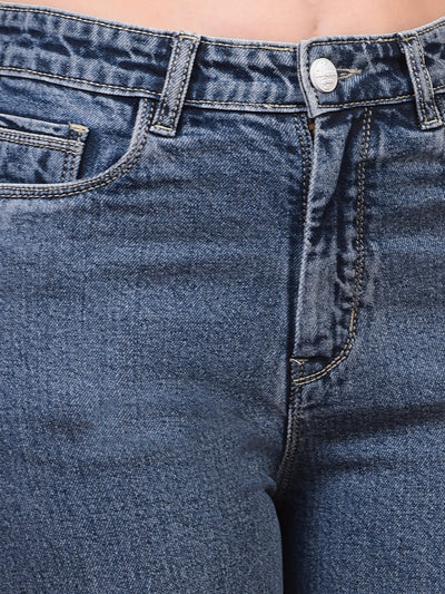 Women's Blue Straight Jeans-Women Jeans-Crimsoune Club