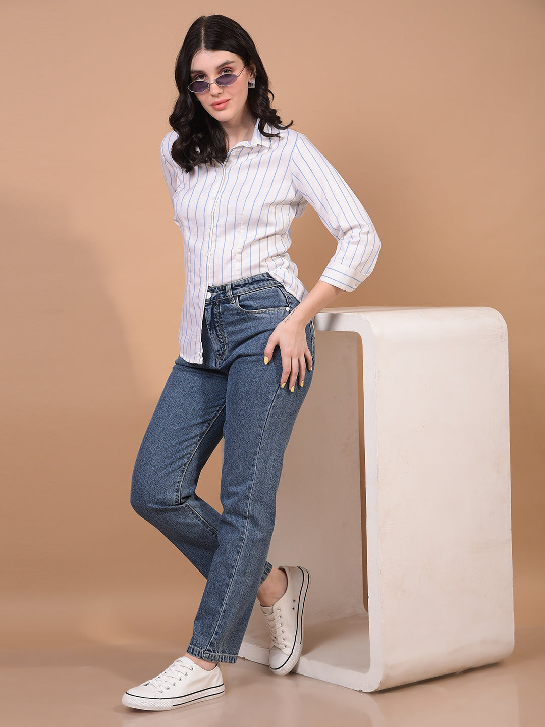 Women's Blue Straight Jeans-Women Jeans-Crimsoune Club