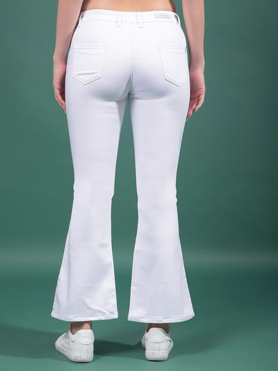 White Bootcut Jeans-Women Jeans-Crimsoune Club