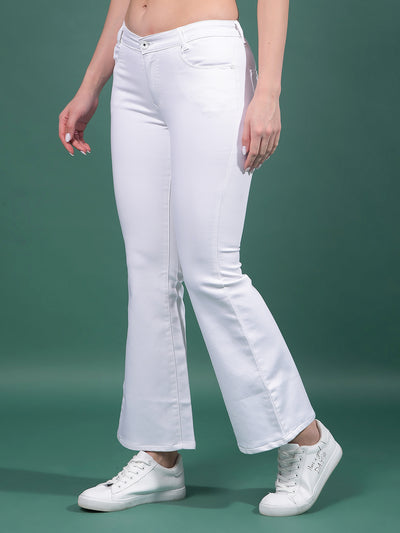 White Bootcut Jeans-Women Jeans-Crimsoune Club