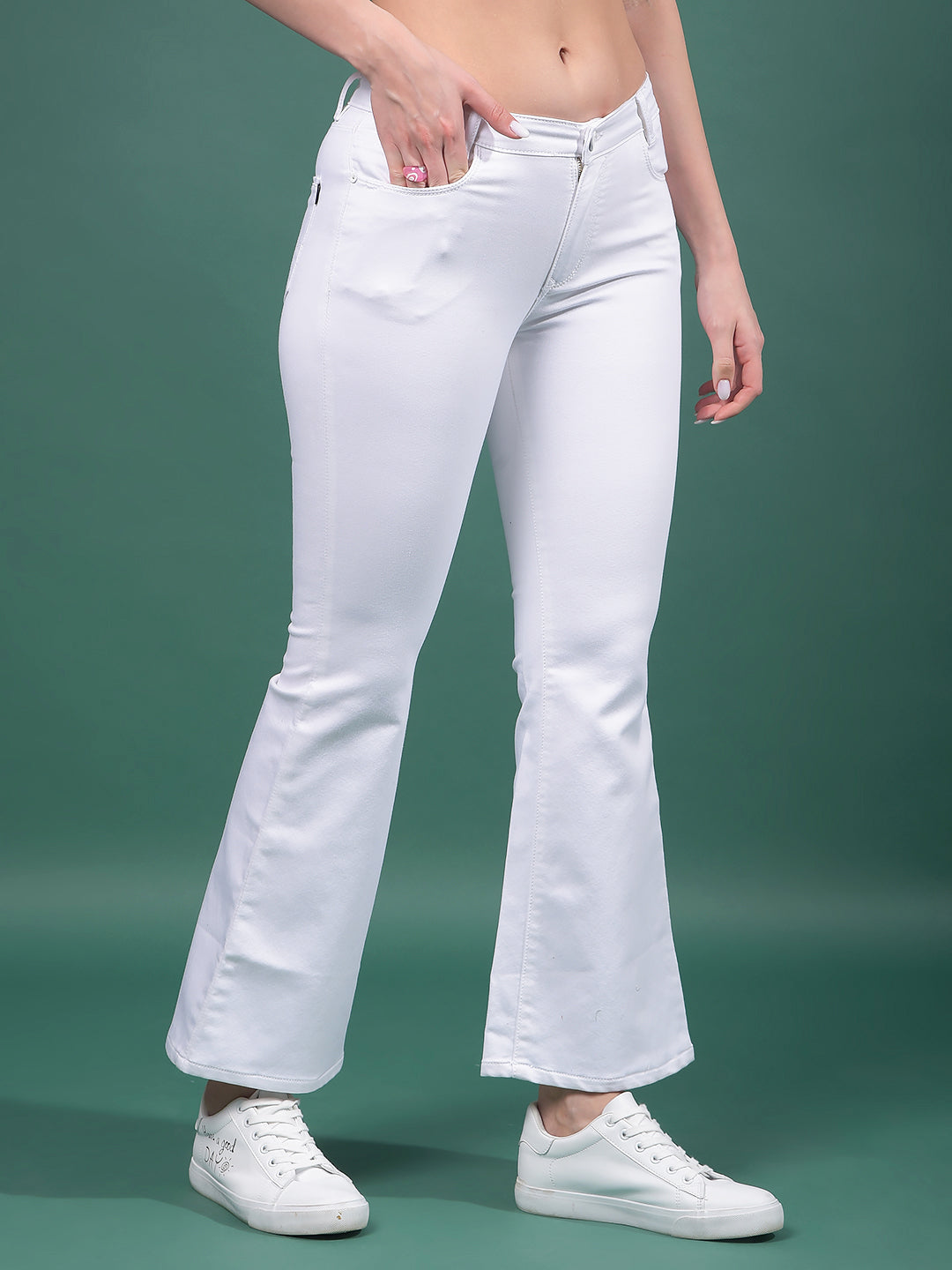White Bootcut Jeans-Women Jeans-Crimsoune Club