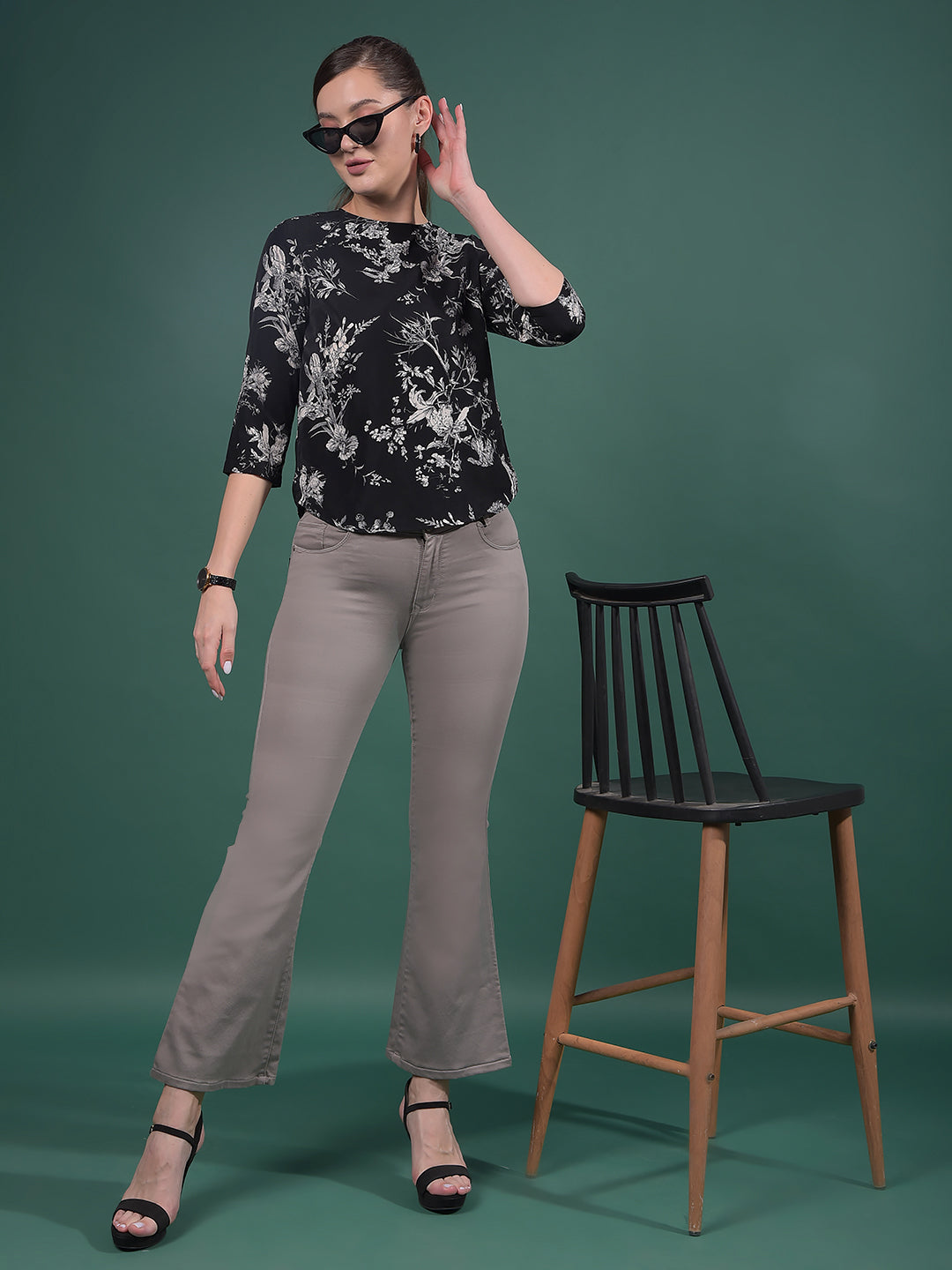 Grey Bootcut Jeans-Women Jeans-Crimsoune Club