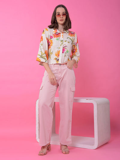 Playful Peach Cotton Cargo Baggy Jeans-Women Jeans-Crimsoune Club