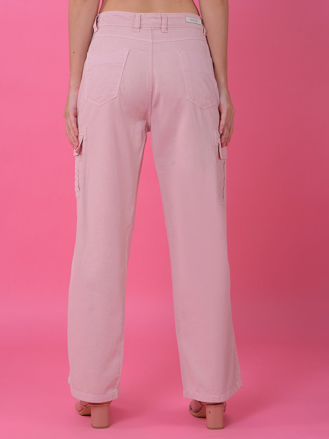 Playful Peach Cotton Cargo Baggy Jeans-Women Jeans-Crimsoune Club