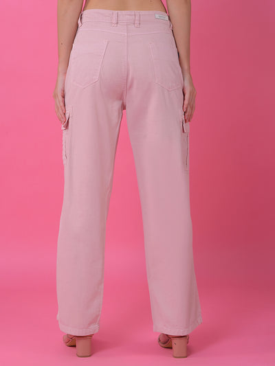 Playful Peach Cotton Cargo Baggy Jeans-Women Jeans-Crimsoune Club