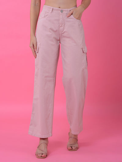 Playful Peach Cotton Cargo Baggy Jeans-Women Jeans-Crimsoune Club