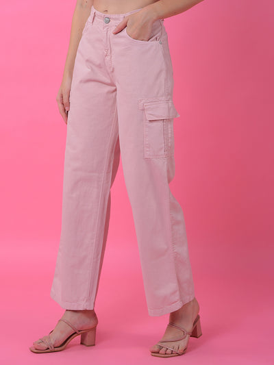 Playful Peach Cotton Cargo Baggy Jeans-Women Jeans-Crimsoune Club
