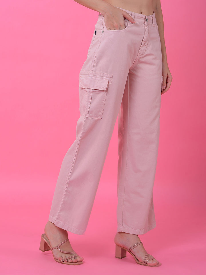 Playful Peach Cotton Cargo Baggy Jeans-Women Jeans-Crimsoune Club