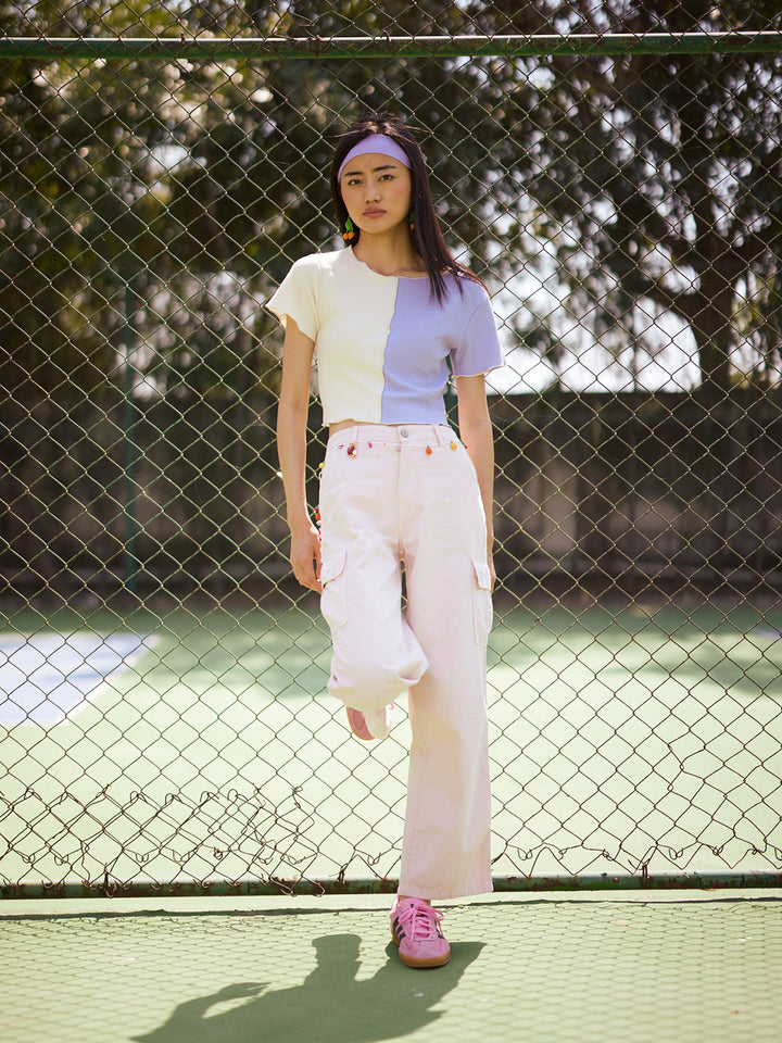 Playful Peach Cotton Cargo Baggy Jeans-Women Jeans-Crimsoune Club