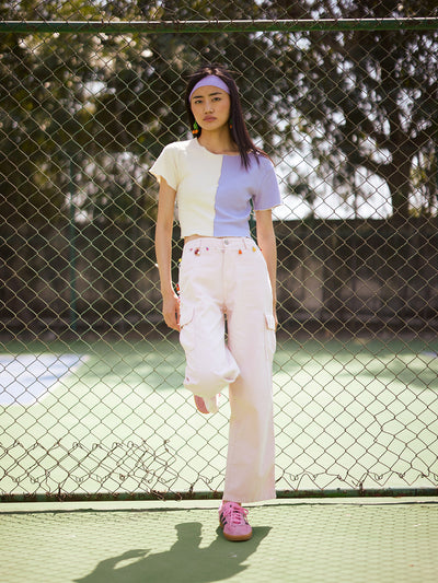Playful Peach Cotton Cargo Baggy Jeans-Women Jeans-Crimsoune Club