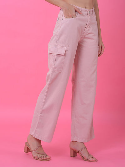 Playful Peach Cotton Cargo Baggy Jeans-Women Jeans-Crimsoune Club