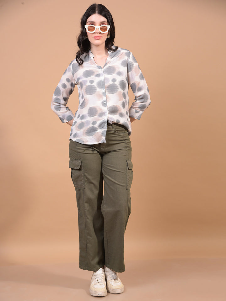 Women's Olive 100% Cotton Cargo Jeans-Women Jeans-Crimsoune Club