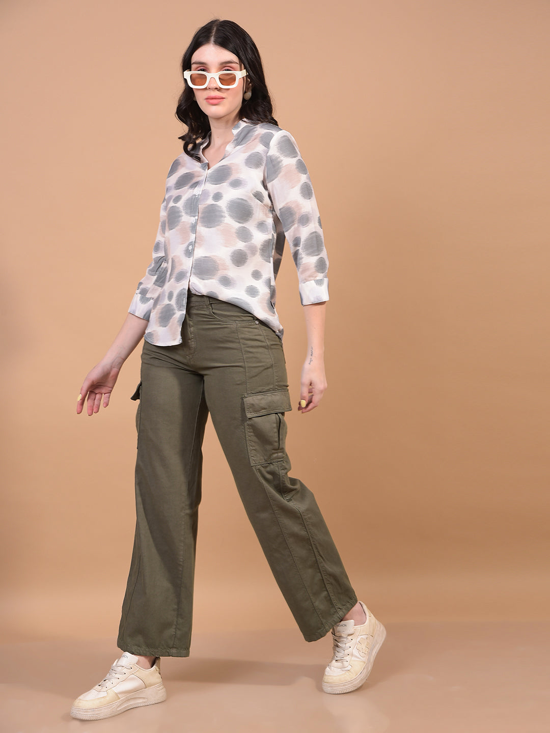 Women's Olive 100% Cotton Cargo Jeans-Women Jeans-Crimsoune Club