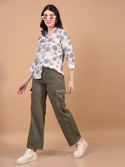 Women's Olive 100% Cotton Cargo Jeans-Women Jeans-Crimsoune Club