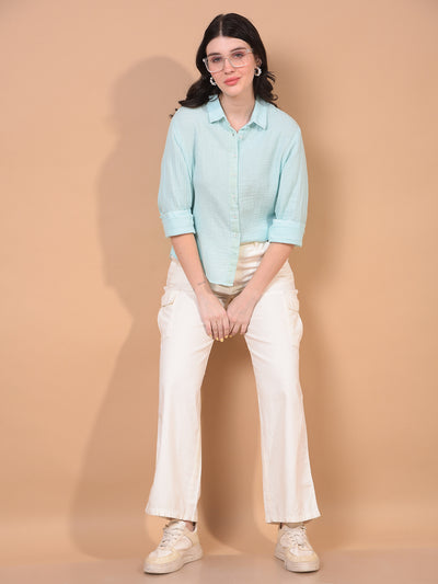 Women's White 100% Cotton Cargo Jeans-Women Jeans-Crimsoune Club