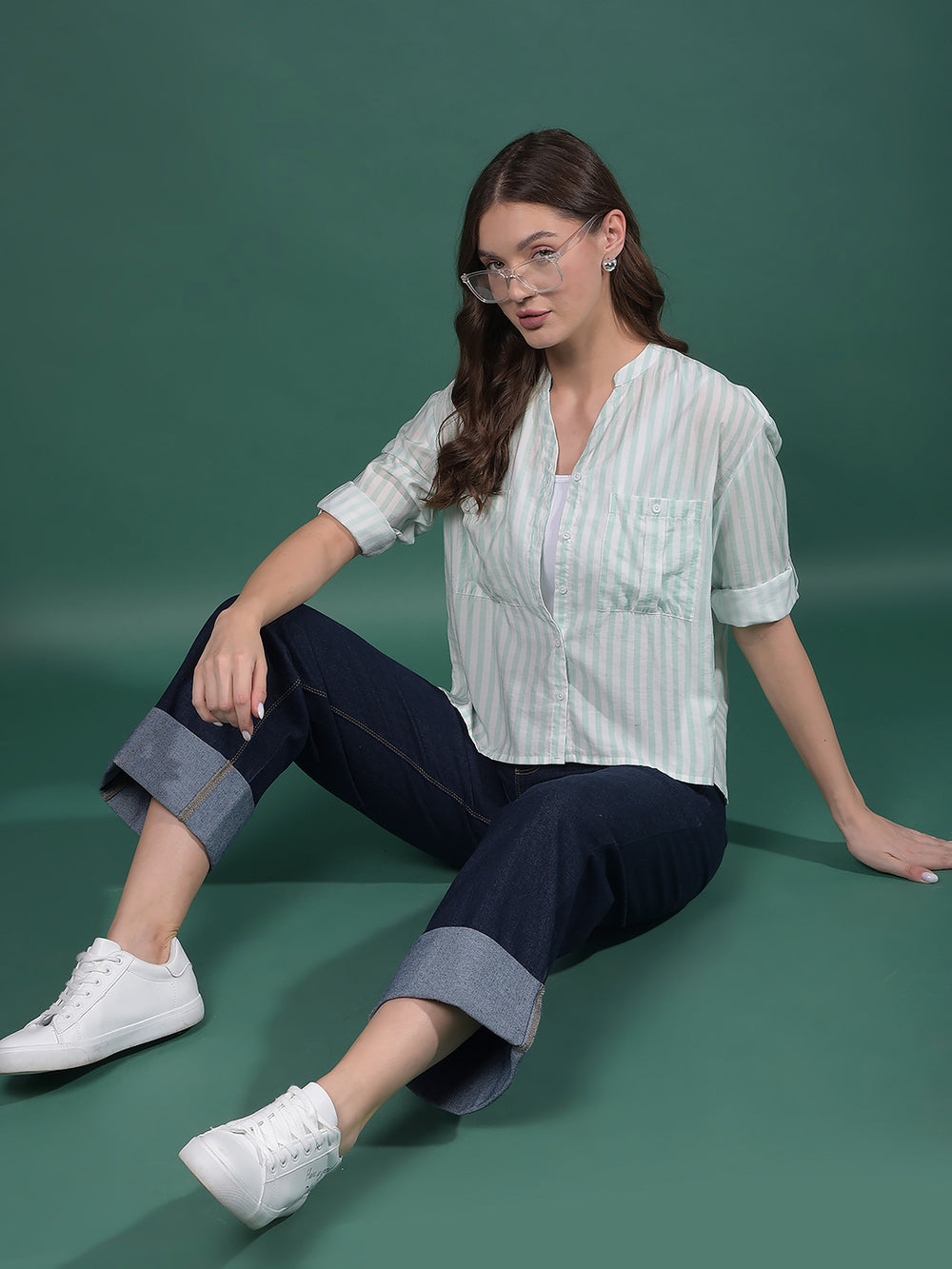 Navy Blue Wide-Leg Jeans-Women Jeans-Crimsoune Club