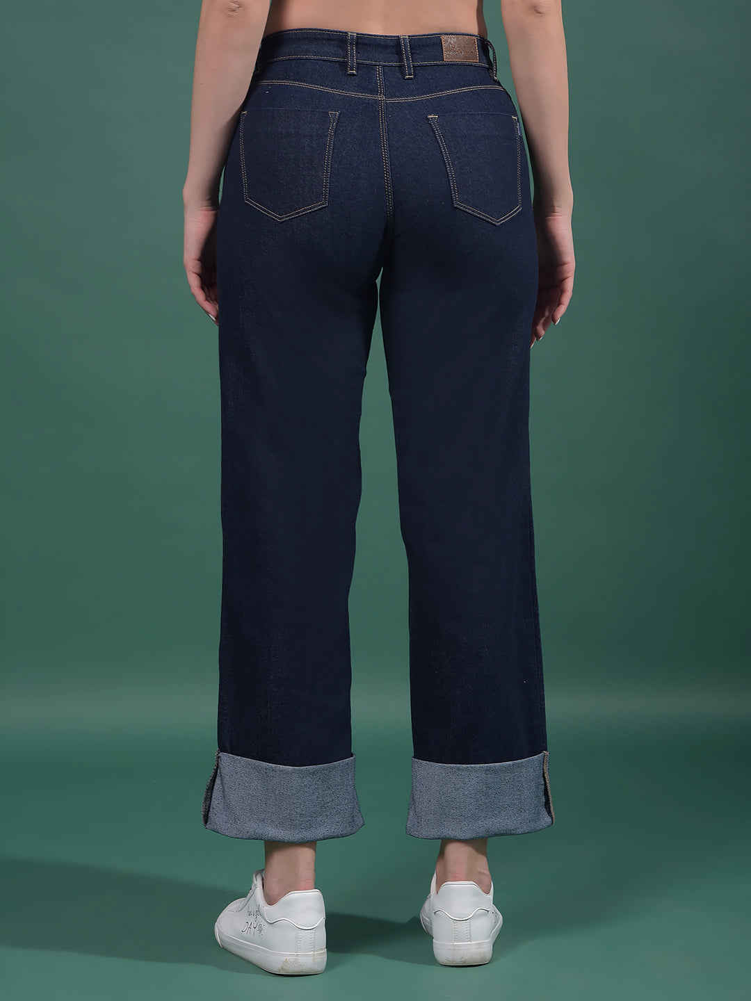 Navy Blue Wide-Leg Jeans-Women Jeans-Crimsoune Club