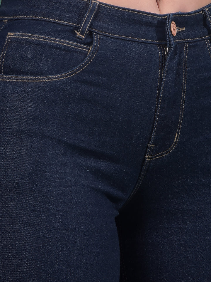 Navy Blue Wide-Leg Jeans-Women Jeans-Crimsoune Club