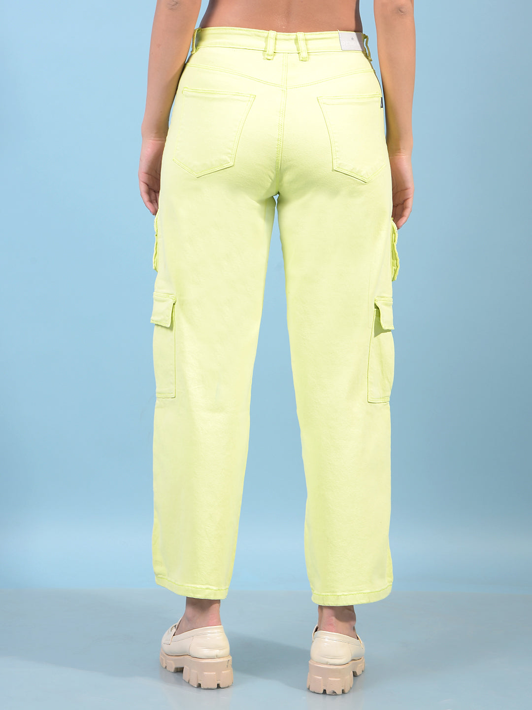 Women's Green Wide-Leg Cargo Jeans-Women Jeans-Crimsoune Club