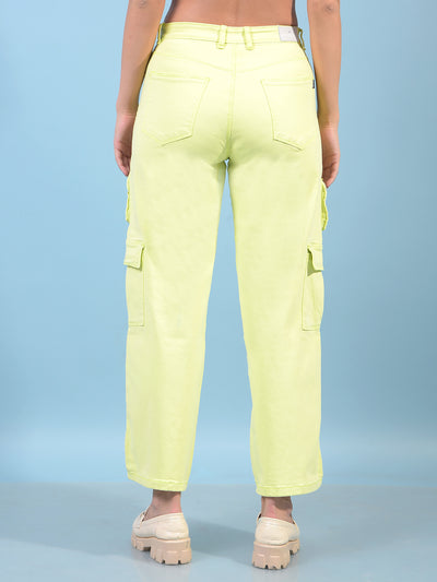 Women's Green Wide-Leg Cargo Jeans-Women Jeans-Crimsoune Club