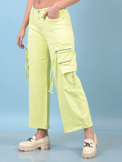 Women's Green Wide-Leg Cargo Jeans-Women Jeans-Crimsoune Club