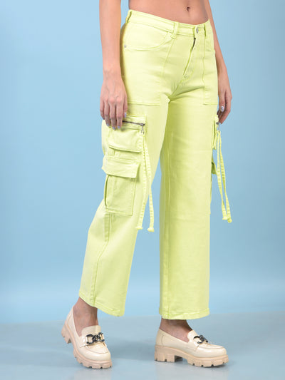 Women's Green Wide-Leg Cargo Jeans-Women Jeans-Crimsoune Club