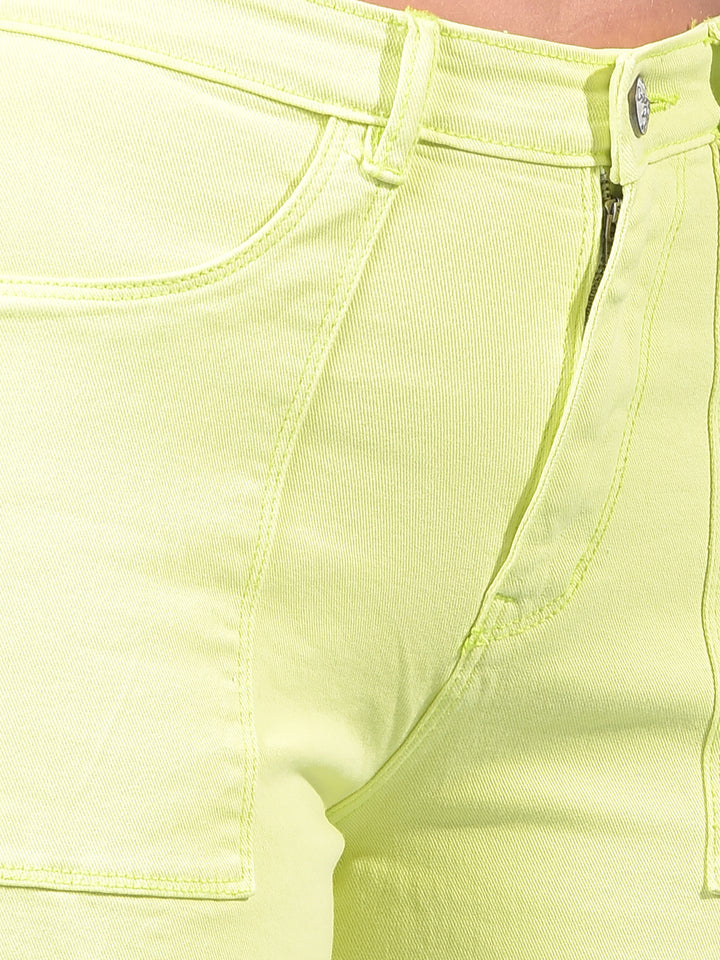 Women's Green Wide-Leg Cargo Jeans-Women Jeans-Crimsoune Club