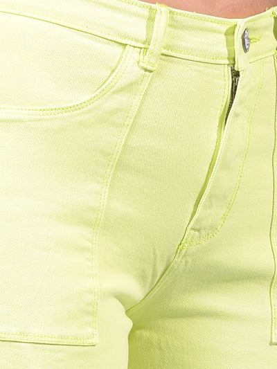 Women's Green Wide-Leg Cargo Jeans-Women Jeans-Crimsoune Club