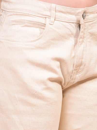 Women's Beige Embroidered Wide-Leg Jeans-Women Jeans-Crimsoune Club