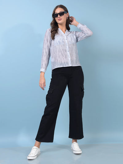 Women's Black Wide-Leg Cargo Jeans-Women Jeans-Crimsoune Club