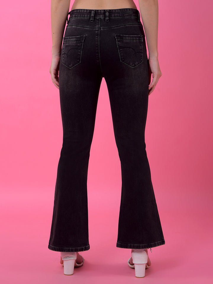 Effortless Black Flared Bootcut Denim Jeans-Women Jeans-Crimsoune Club