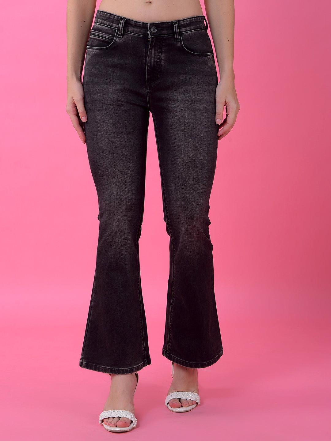 Effortless Black Flared Bootcut Denim Jeans-Women Jeans-Crimsoune Club