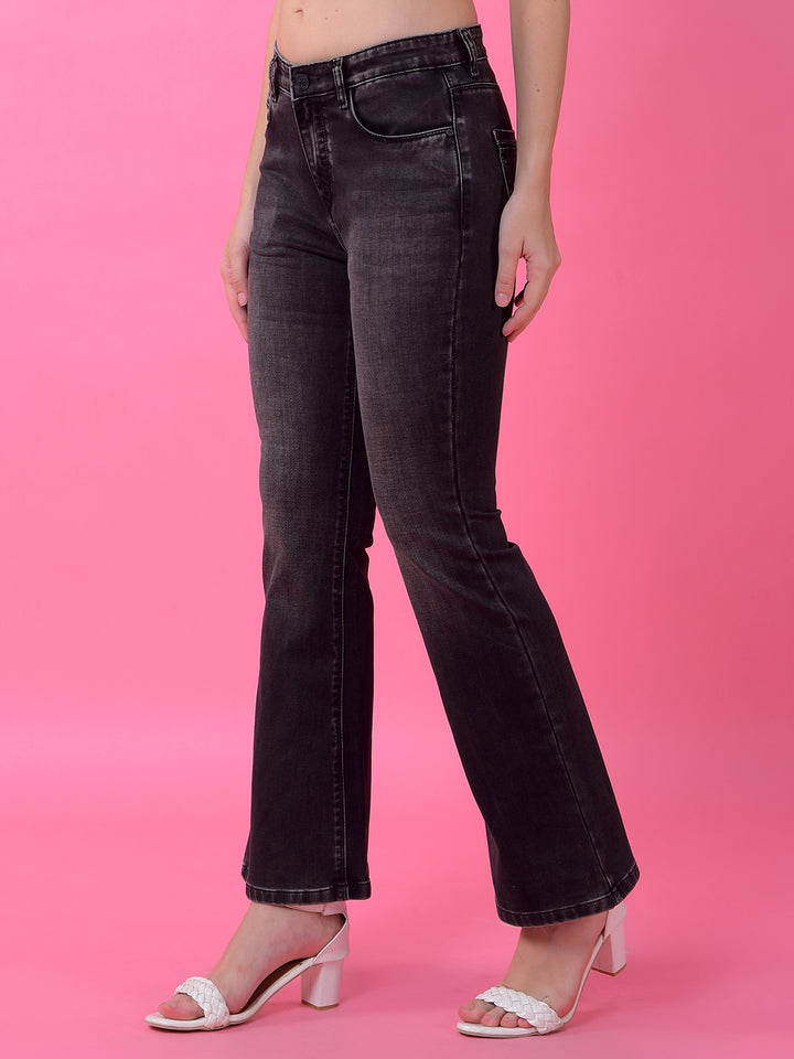 Effortless Black Flared Bootcut Denim Jeans-Women Jeans-Crimsoune Club