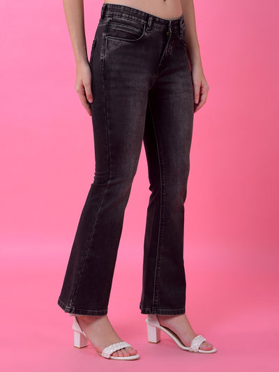 Effortless Black Flared Bootcut Denim Jeans-Women Jeans-Crimsoune Club