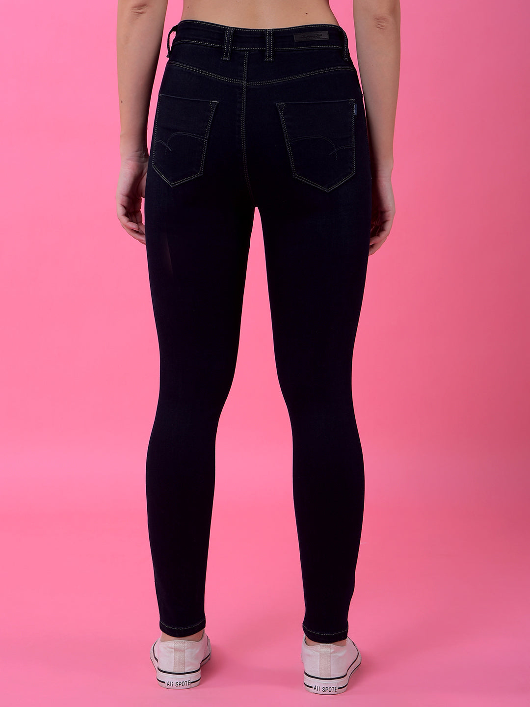 Sculpting Navy Blue High-Waist Skinny Jeans-Women Jeans-Crimsoune Club