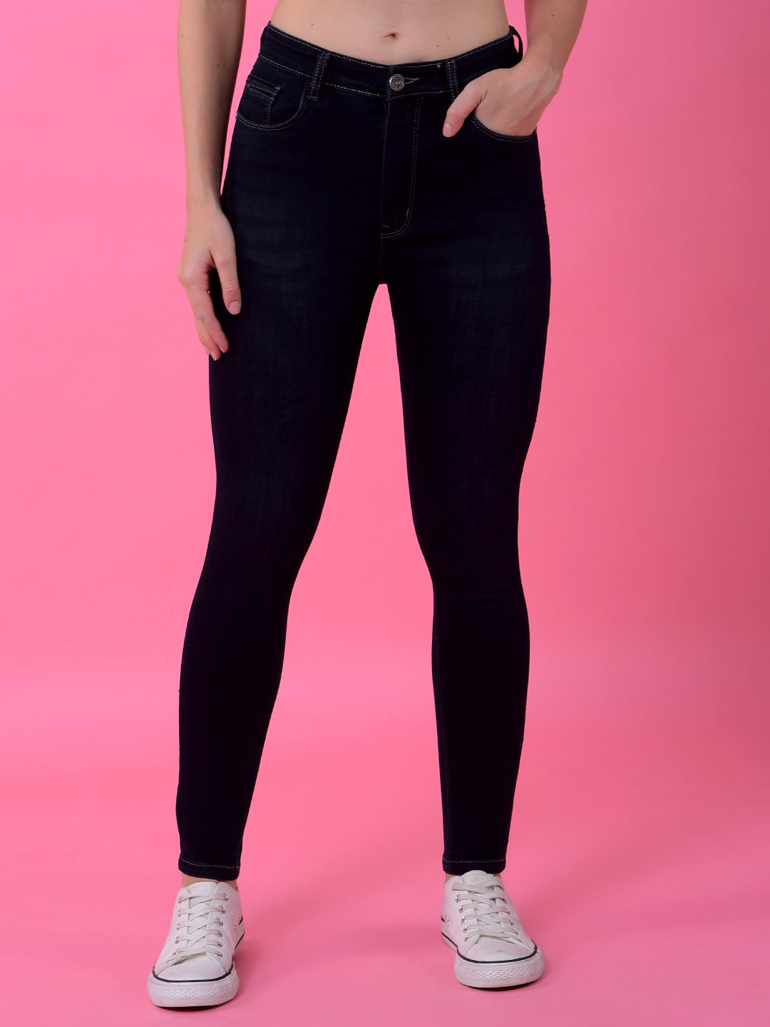 Sculpting Navy Blue High-Waist Skinny Jeans-Women Jeans-Crimsoune Club