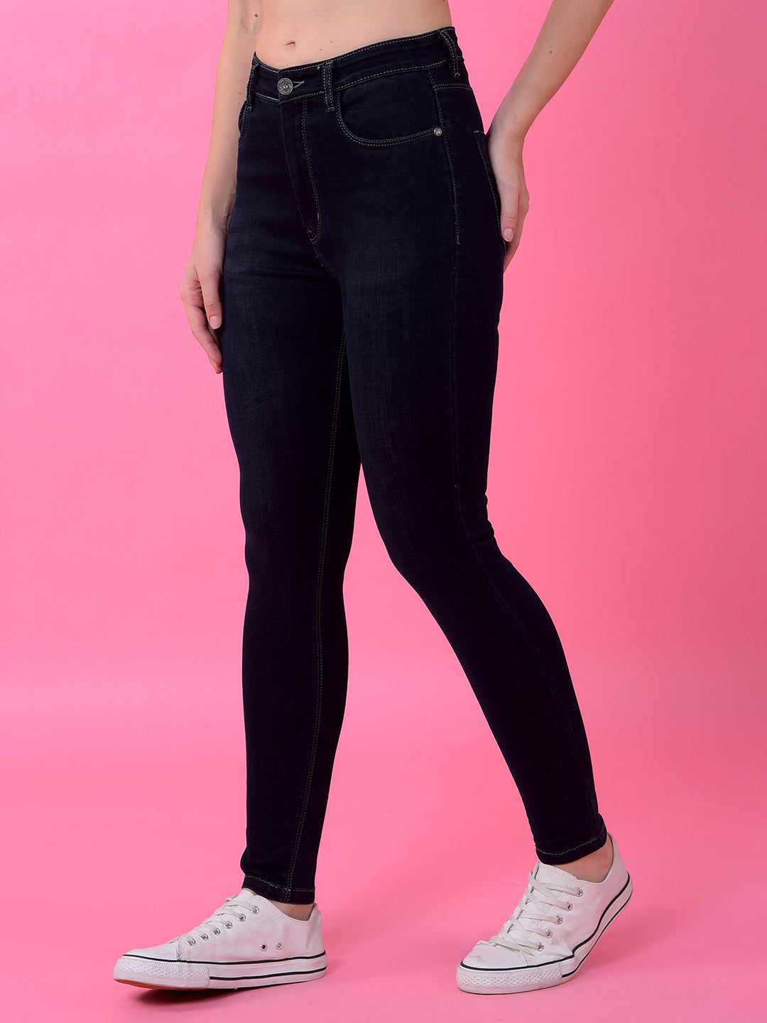 Sculpting Navy Blue High-Waist Skinny Jeans-Women Jeans-Crimsoune Club
