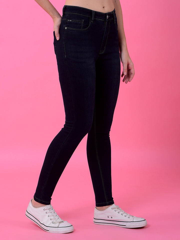 Sculpting Navy Blue High-Waist Skinny Jeans-Women Jeans-Crimsoune Club