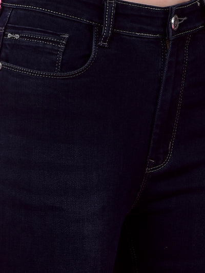 Sculpting Navy Blue High-Waist Skinny Jeans-Women Jeans-Crimsoune Club