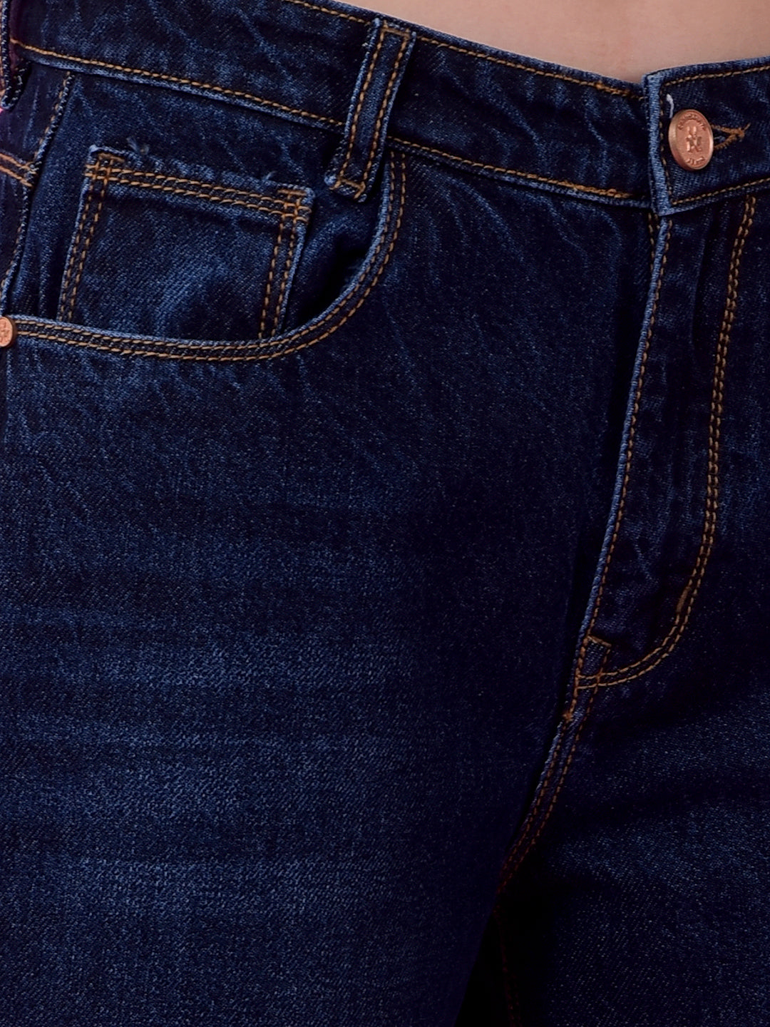 Flowy Navy Blue Wide-Leg Cotton Jeans-Women Jeans-Crimsoune Club
