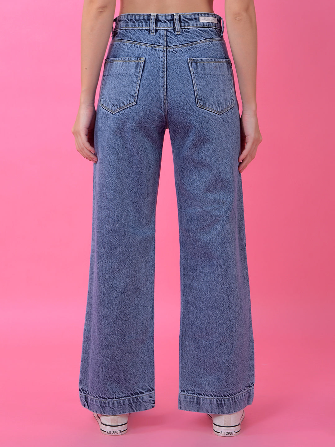 Breezy Blue Wide-Leg Cotton Jeans-Women Jeans-Crimsoune Club