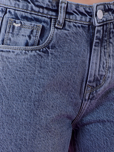 Breezy Blue Wide-Leg Cotton Jeans-Women Jeans-Crimsoune Club