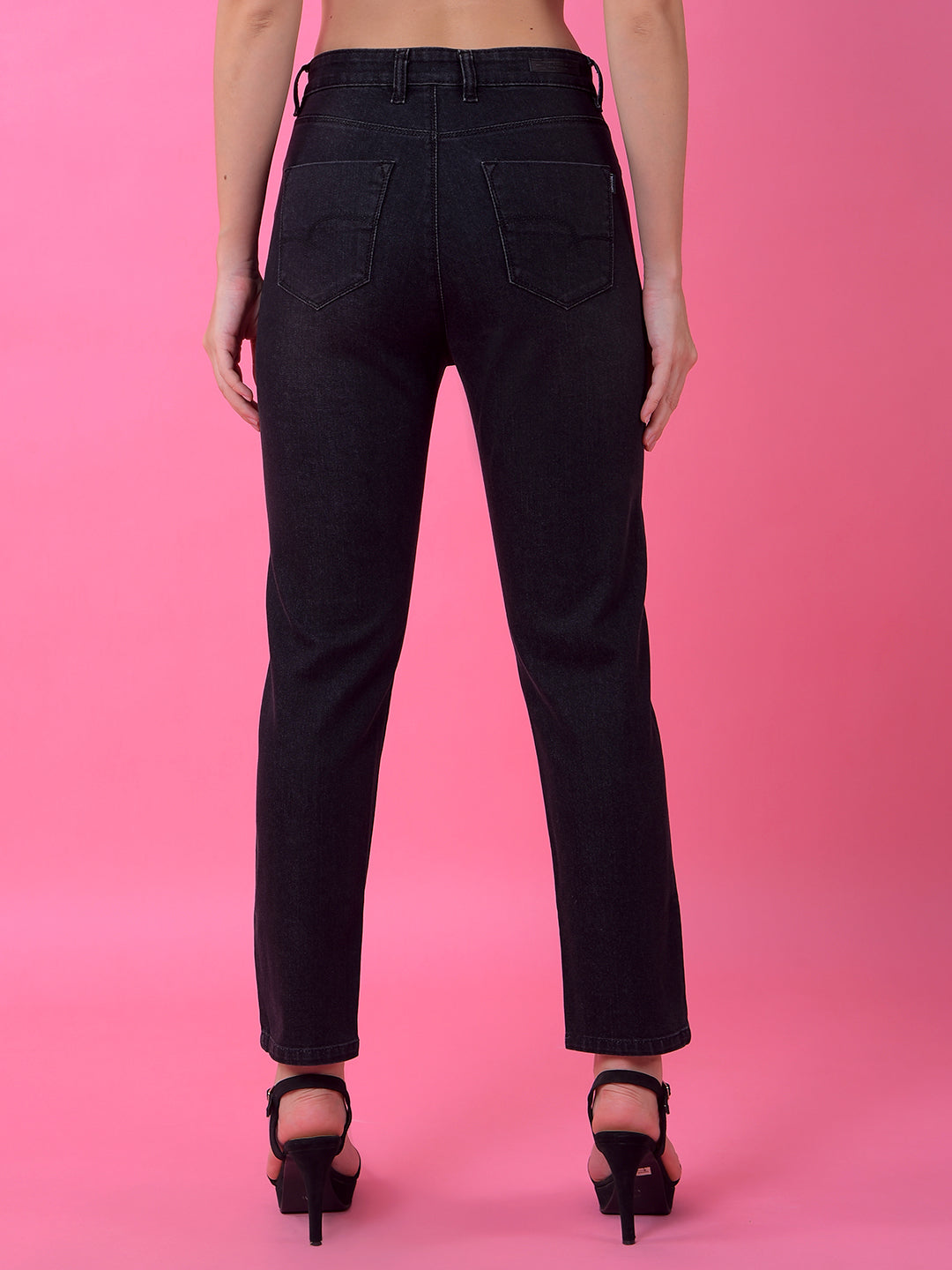 Classic Black Straight Leg Denim Jeans-Women Jeans-Crimsoune Club