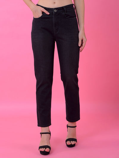 Classic Black Straight Leg Denim Jeans-Women Jeans-Crimsoune Club